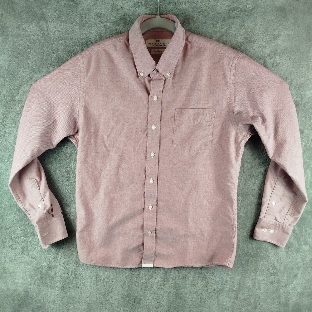 Peter Manning Button Up Slim Fit Shirt Mens 4 L Pink Long Sleeve Cotton Casual